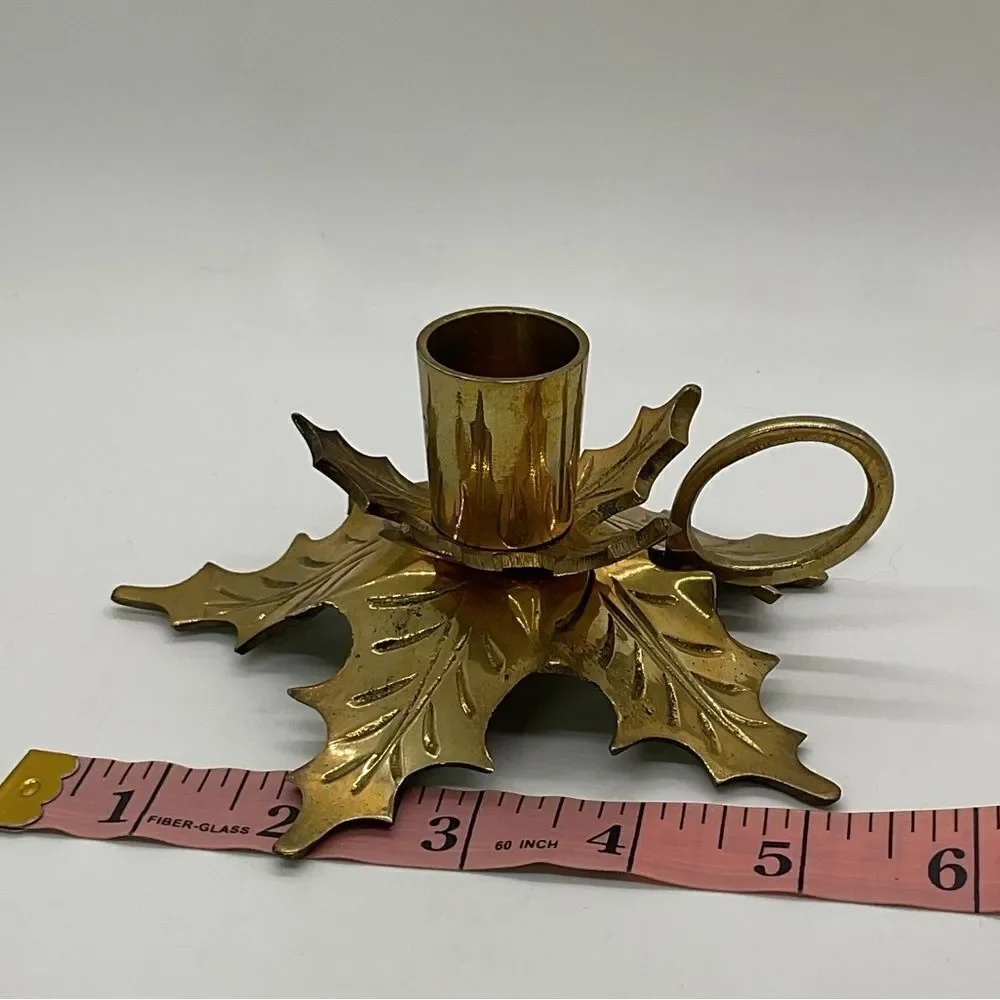 Brass Holly Candle Holder